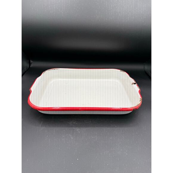Vintage Enamelware Pan - White With Red Trim - Picture 3 of 8